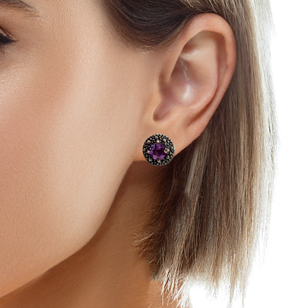 Sterling Silver Mickael Dawknis Amethyst Stud Earrings