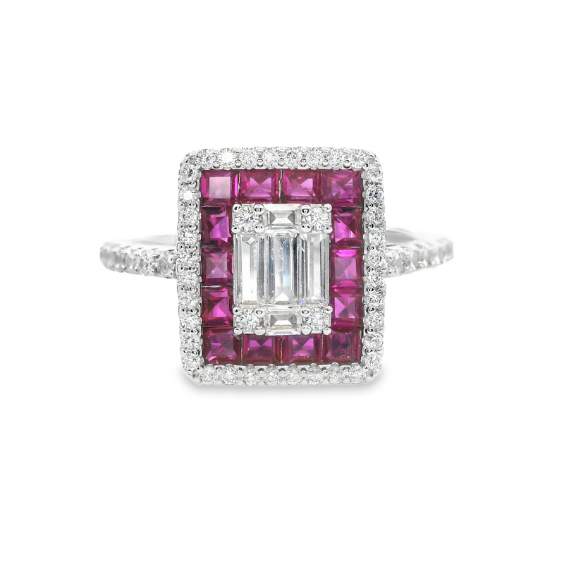 Sterling Silver Red & White CZ Ring