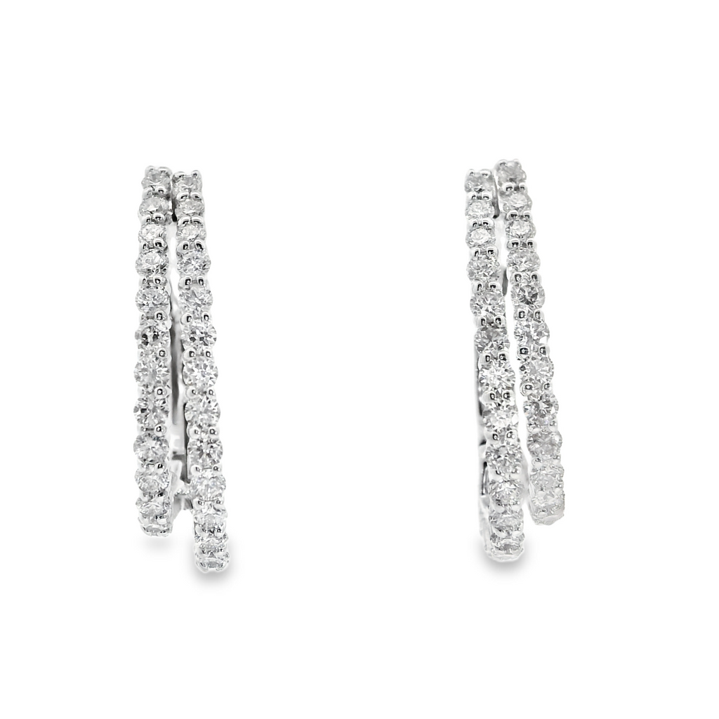 14K WG Double Row Diamond Hoop Earrings
