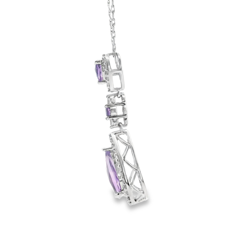 Sterling Silver Amethyst & Diamond Pendant