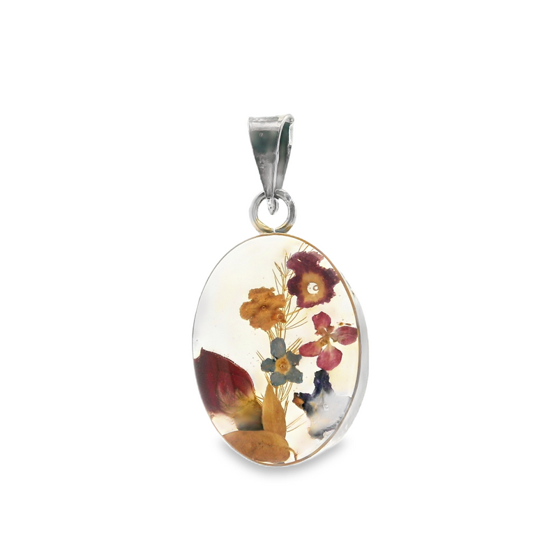 Sterling Silver Flowers in Resin Pendant