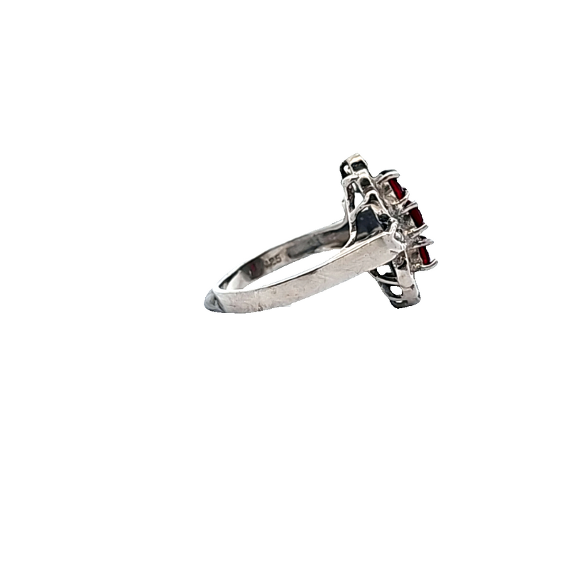 Sterling Silver Red Stone & Marcasite Ring