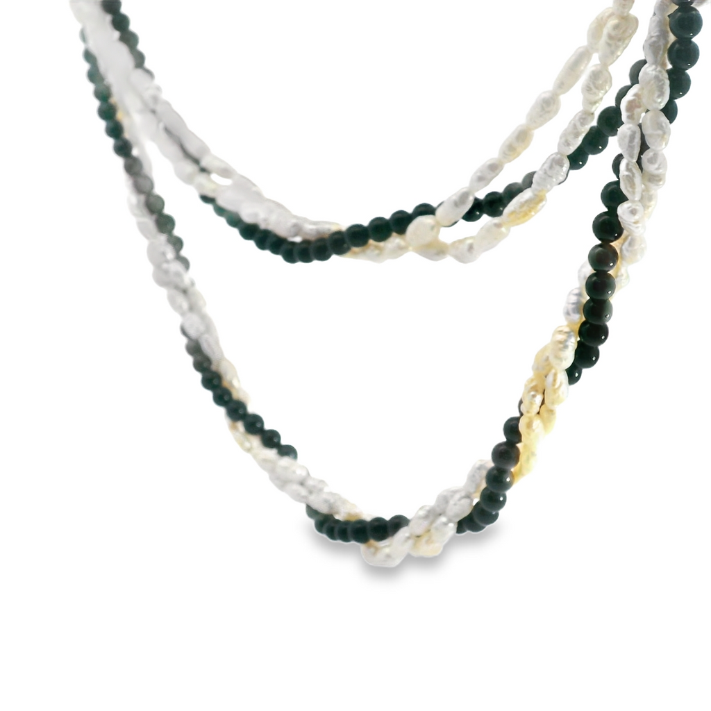 Triple Strand Pearl & Onyx Necklace