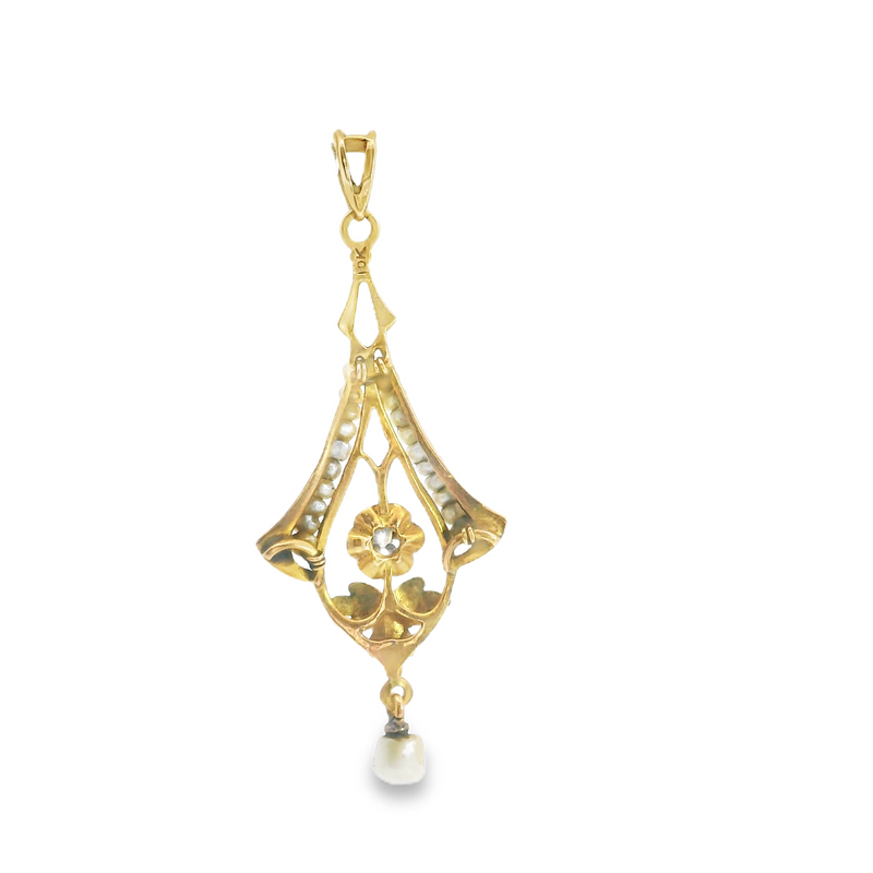10K YG Pearl & Diamond Vintage Pendant