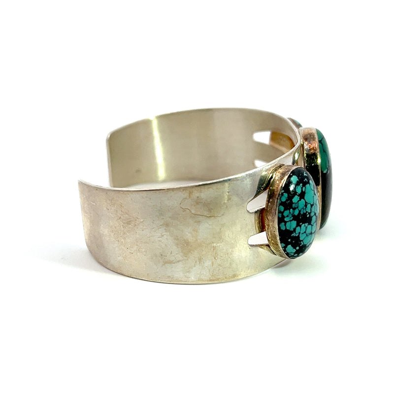 Sterling Silver Wide 3 Stone Turquoise Cuff Bracelet