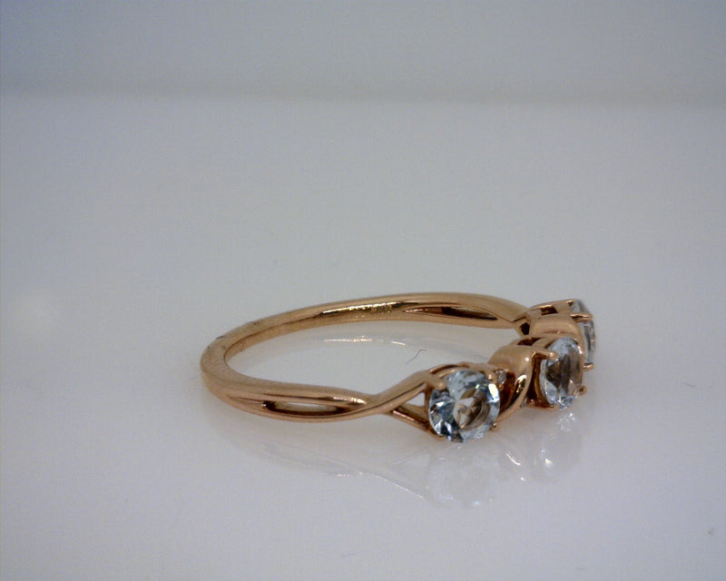 10K ROSE GOLD AQUAMARINE/DIAMOND RING