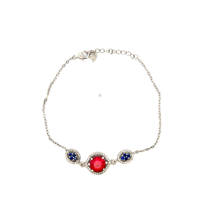 Sterling Silver Red, White & Blue CZ Bracelet