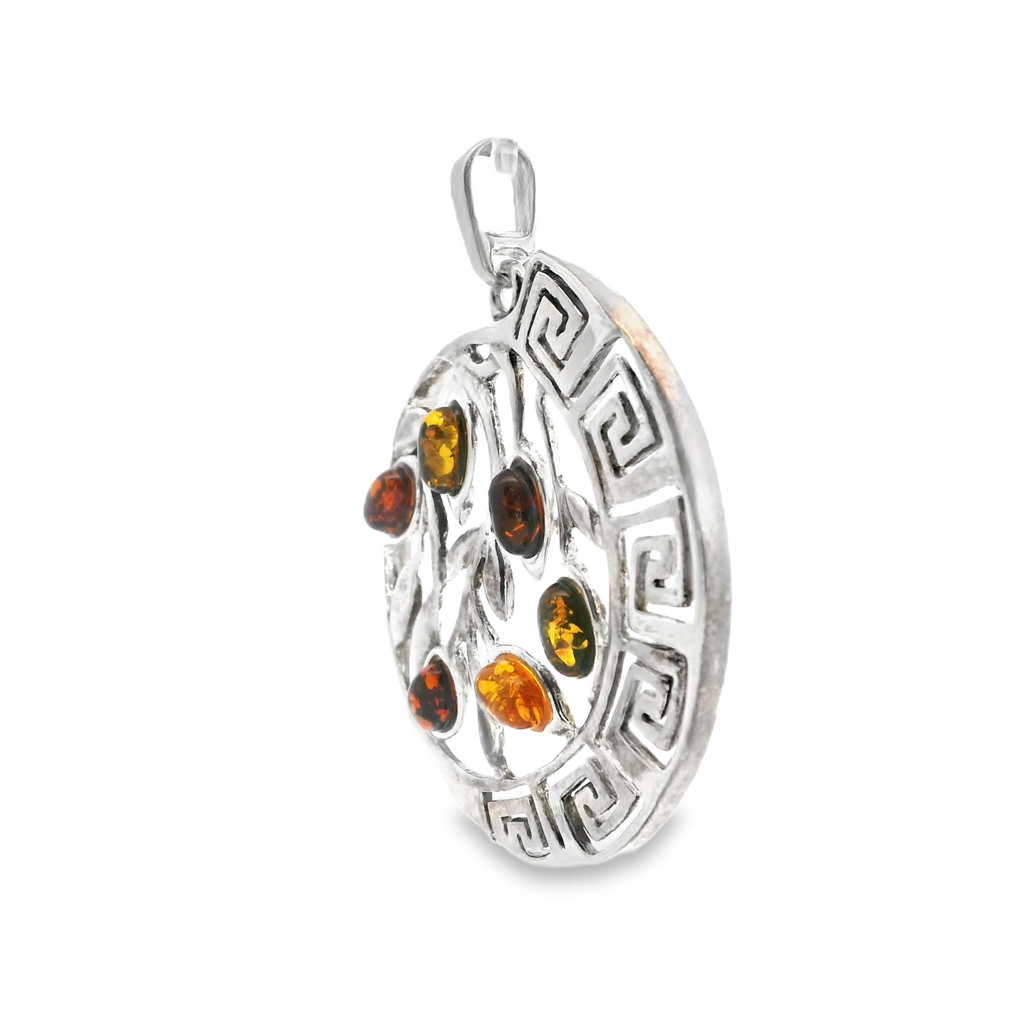 Sterling Silver Amber Greek Key Pendant