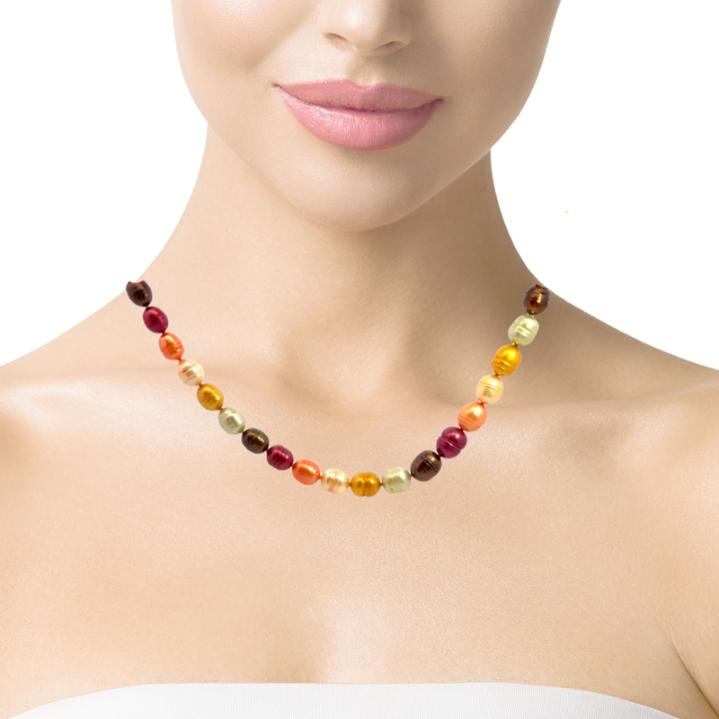 Sterling SIlver Multi Color Pearl Necklace