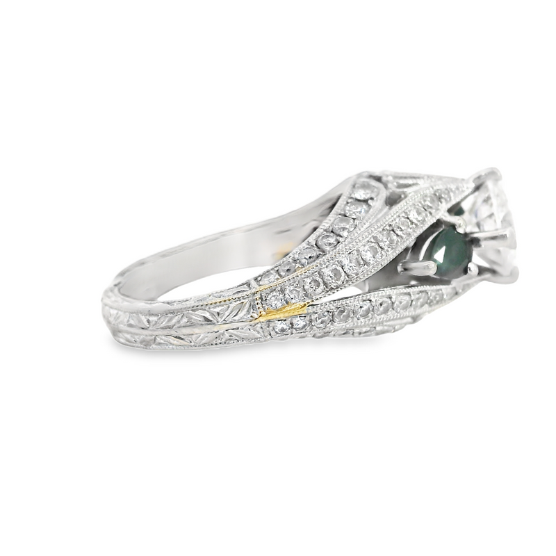 18K WG SAPPHIRE & DIAMOND ENGAGEMENT RING DIA=0.63 CT TW SAPH=0.40 CT TW (CZ CENTER CURRENTLY)