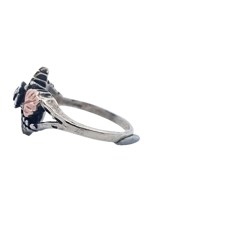 Sterling Silver Flower & Leaf Ring with 12K Rose & Yellow Gold Accents