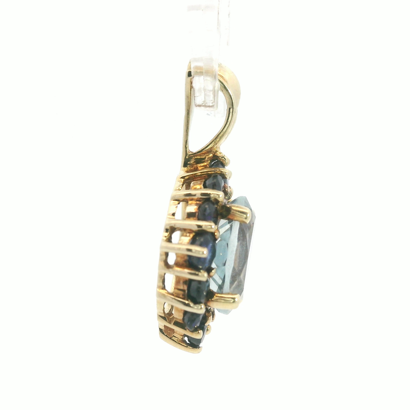 14K YG Aquamarine & Sapphire Pendant