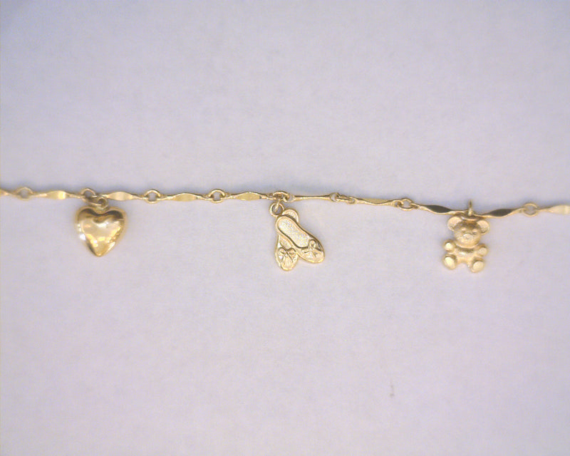 14K YG CHARM BRACELET 6.25" 3.