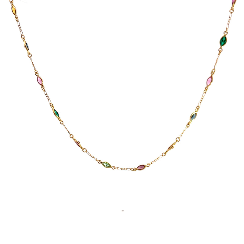 14K YG Synthetic Gemstone Station Necklace