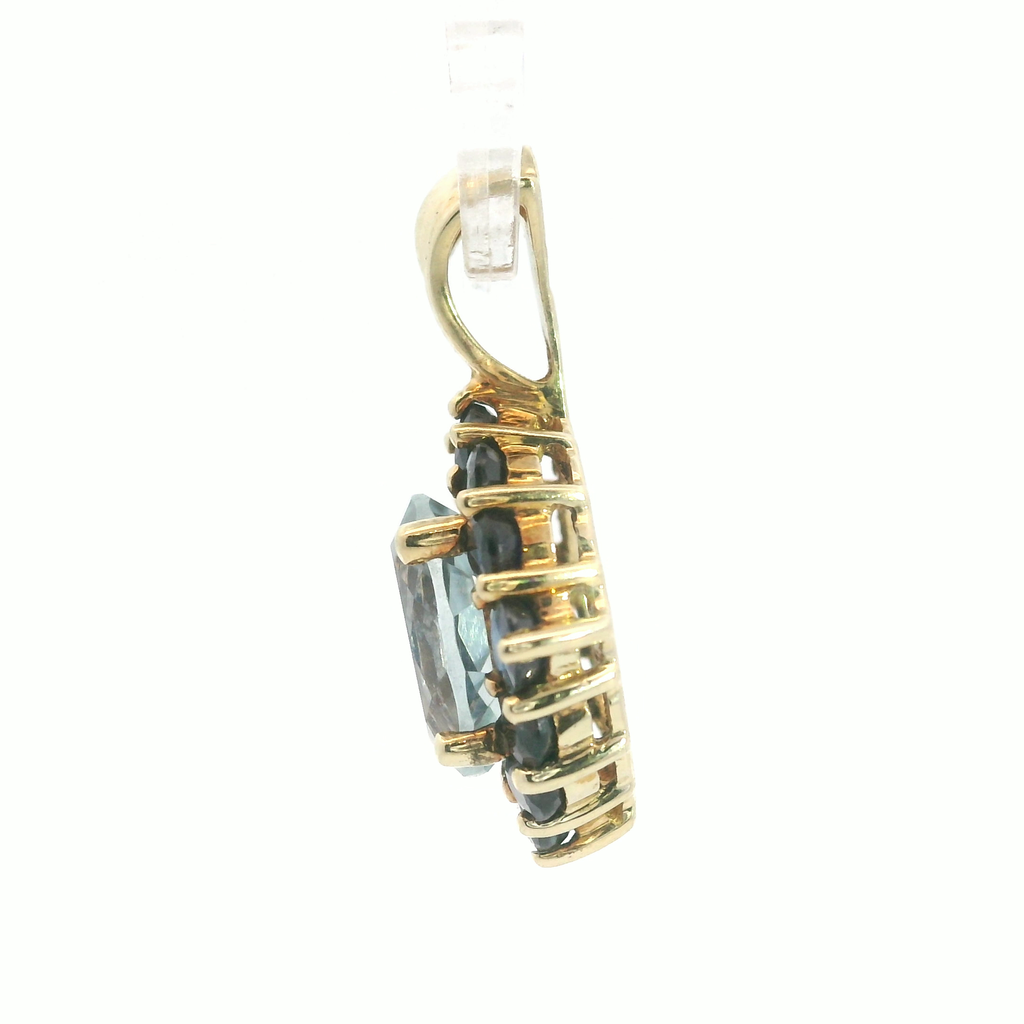14K YG Aquamarine & Sapphire Pendant