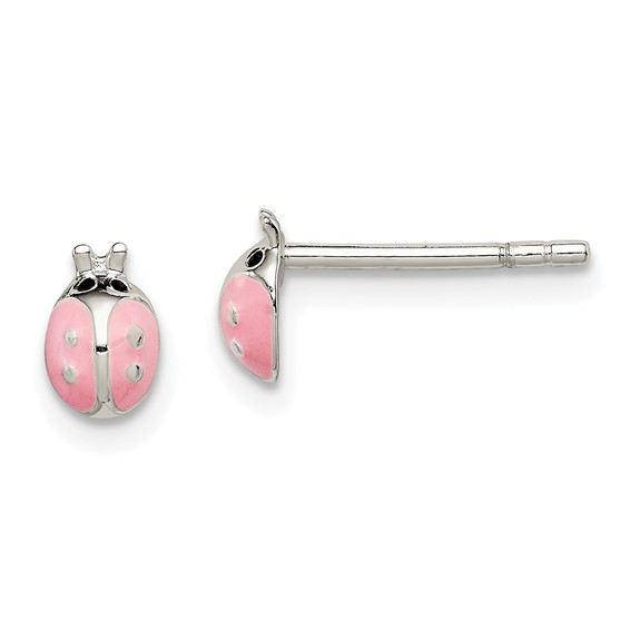 Sterling Silver Pink Ladybug Earrings