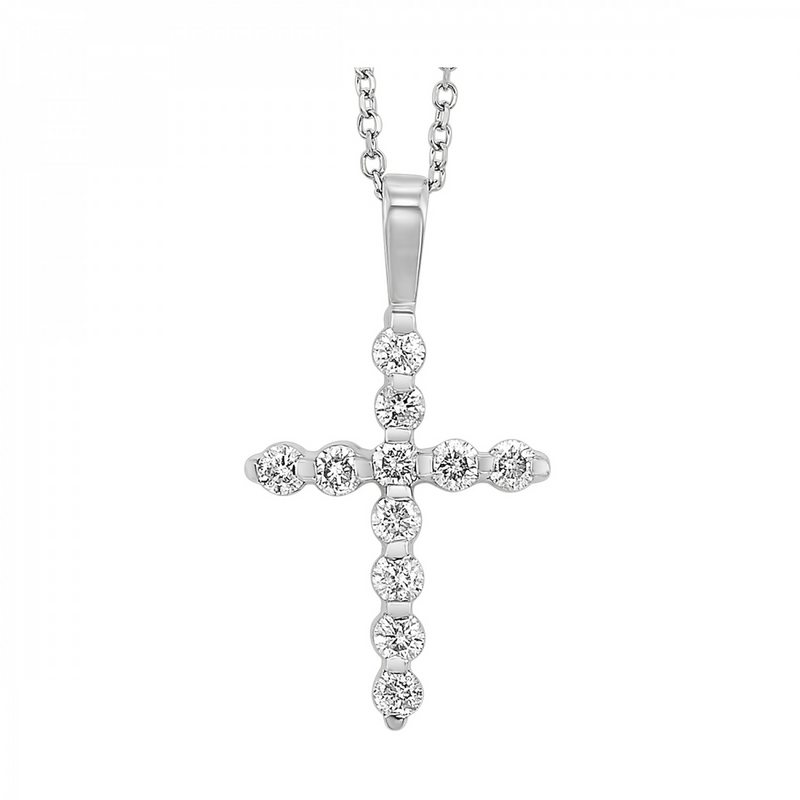 14K White Gold Diamond Cross Pendant