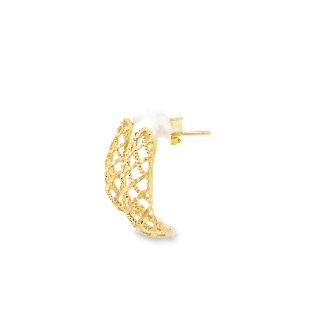 14K YG Diamond Cut Basket Weave Post Earrings