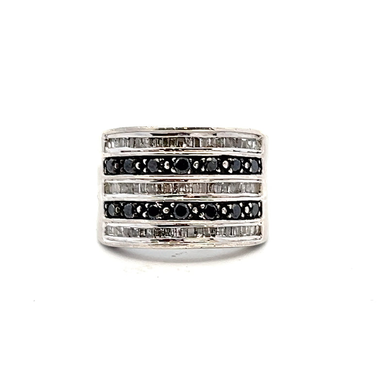 Sterling Silver Black & White Diamond Ring