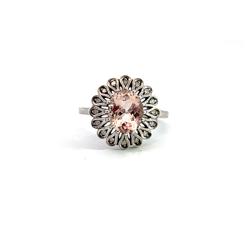 Sterling Silver Morganite & Diamond Ring