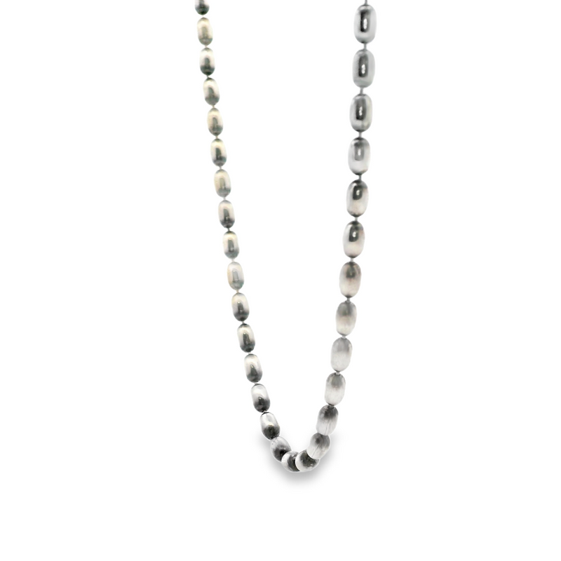 Sterling Silver Elongated Beaded Necklace 24"