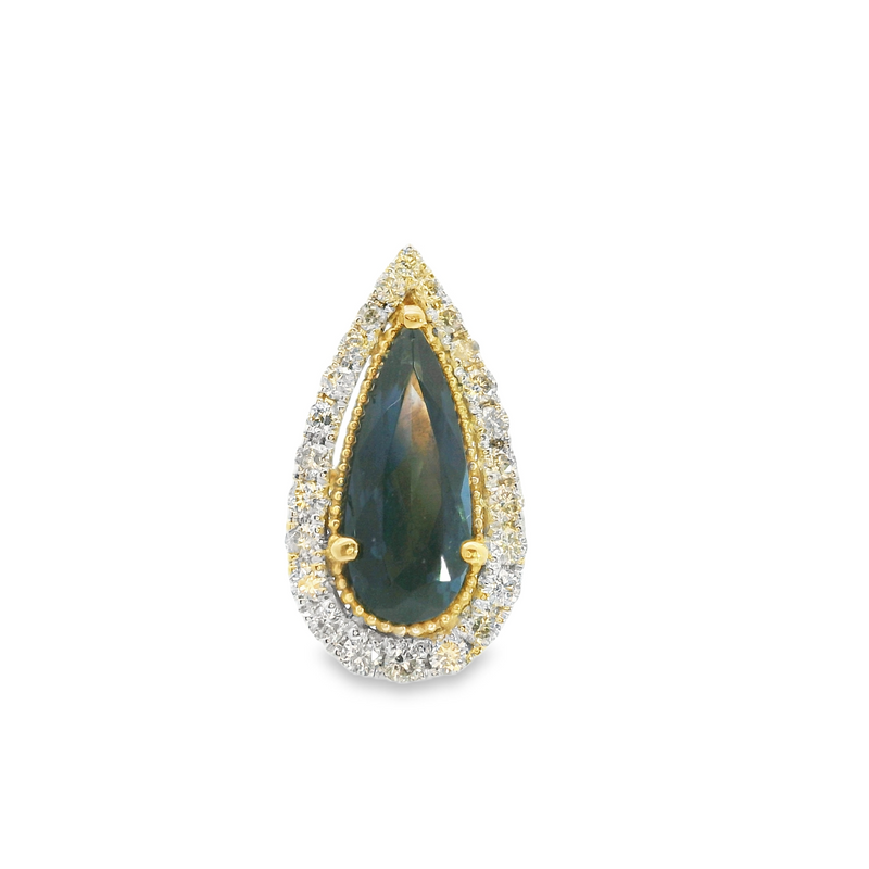 14K TT Indicolite Tourmaline & Diamond Pendant