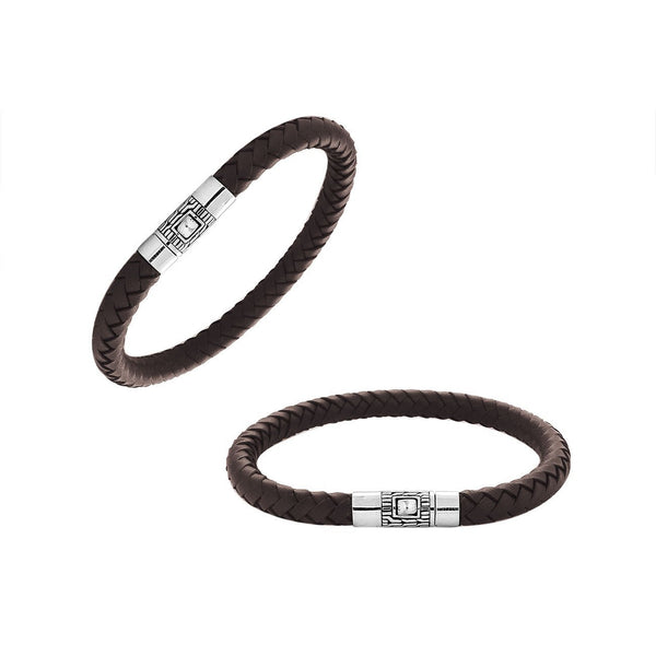 Sterling Silver Bracelet With Brown Leather