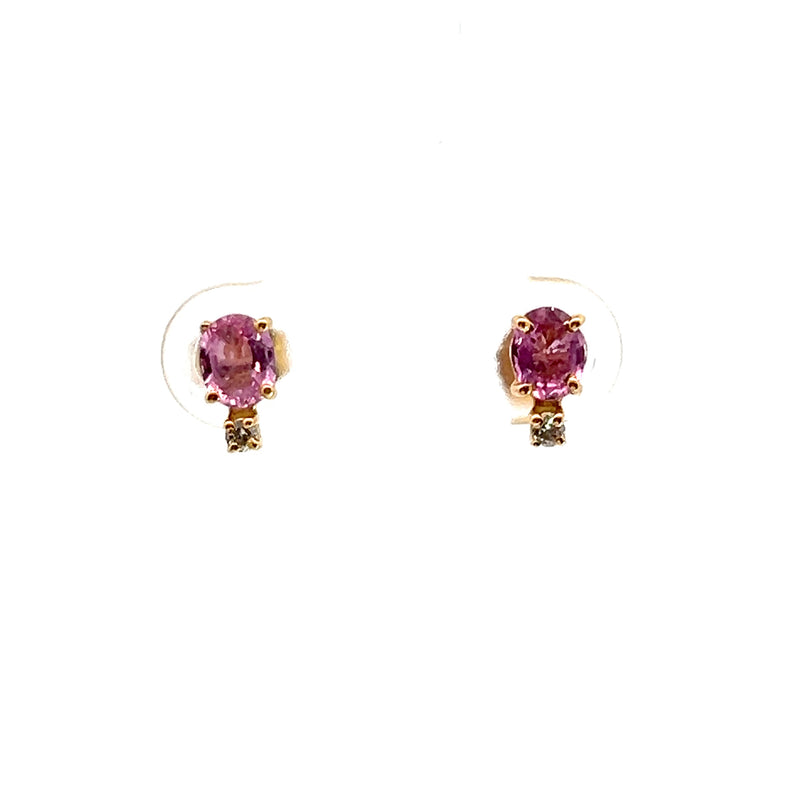 14K YG Pink Sapphire & Diamond Stud Earrings