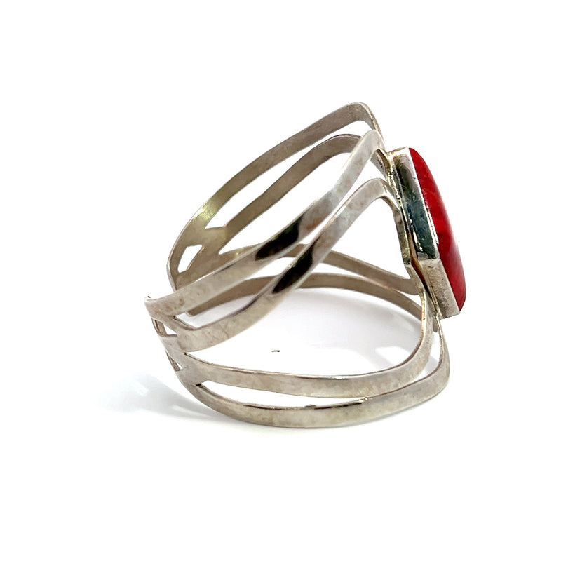 Sterling Silver Wide Red Turquoise Cuff Bracelet