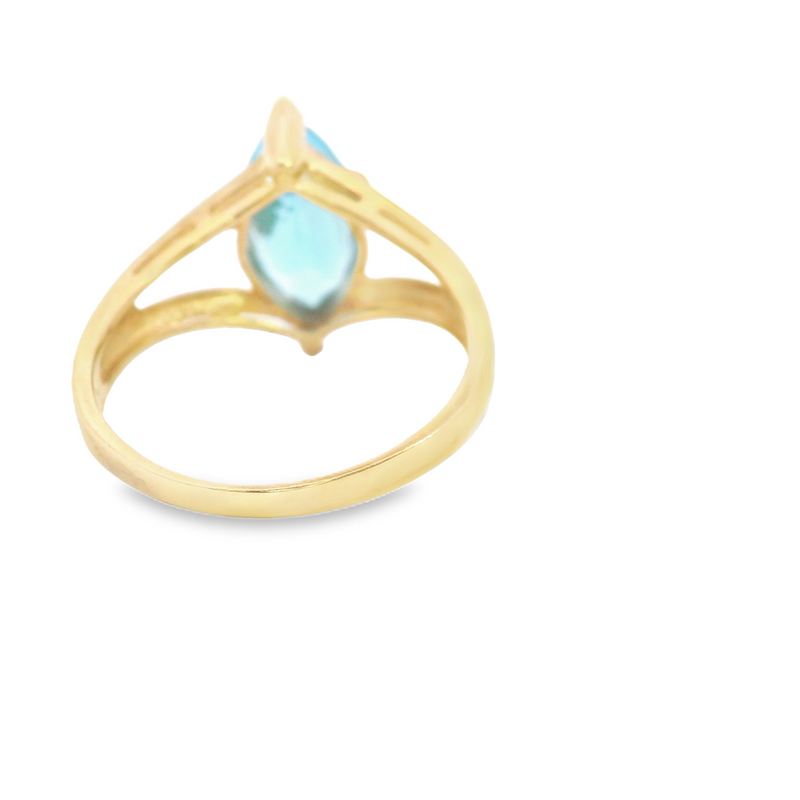 10K YG Blue Topaz & Diamond Ring