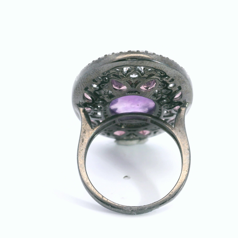 Sterling Silver Amethyst & CZ Ring