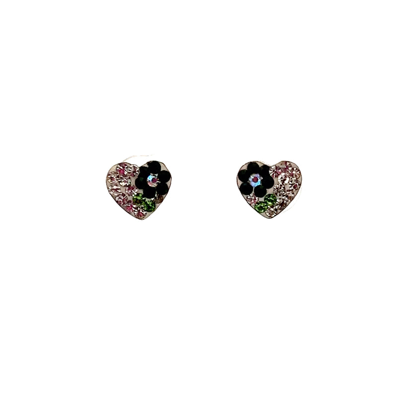 Sterling Silver Green Swarovski Crystal Heart Earrings