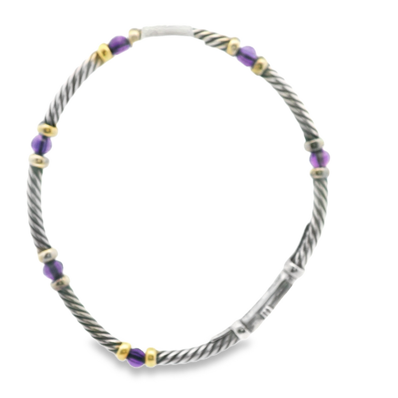 David Yurman Sterling Silver & 14K YG Amethyst Bracelet
