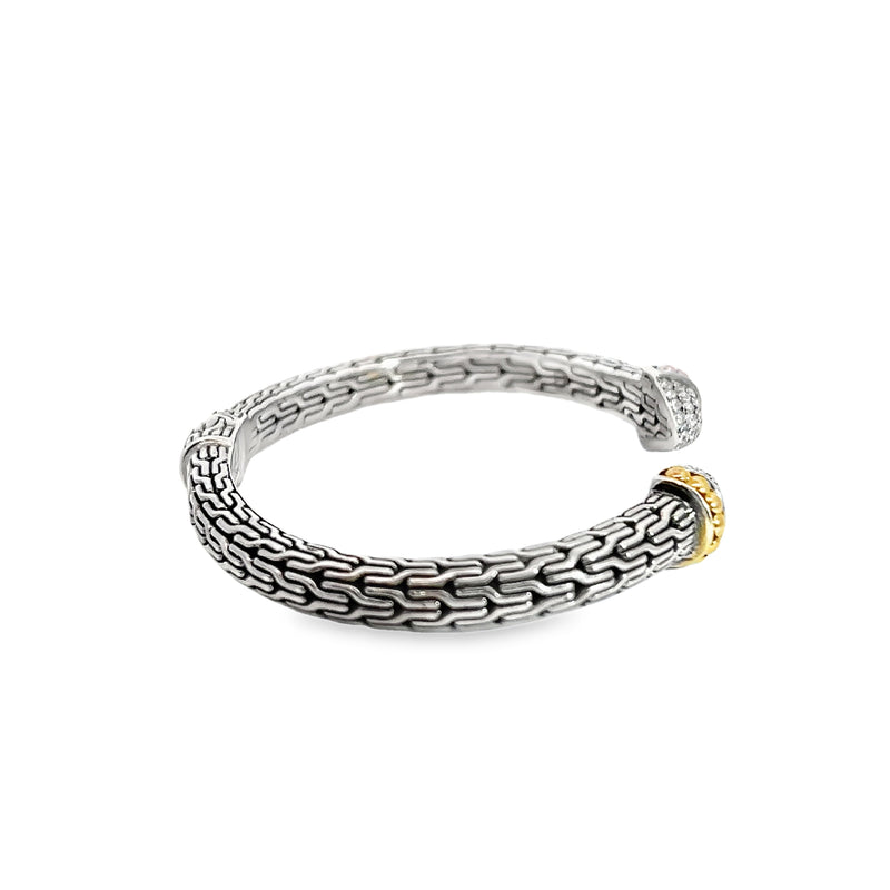Sterling Silver & 18K YG White Sapphire Cuff Bracelet