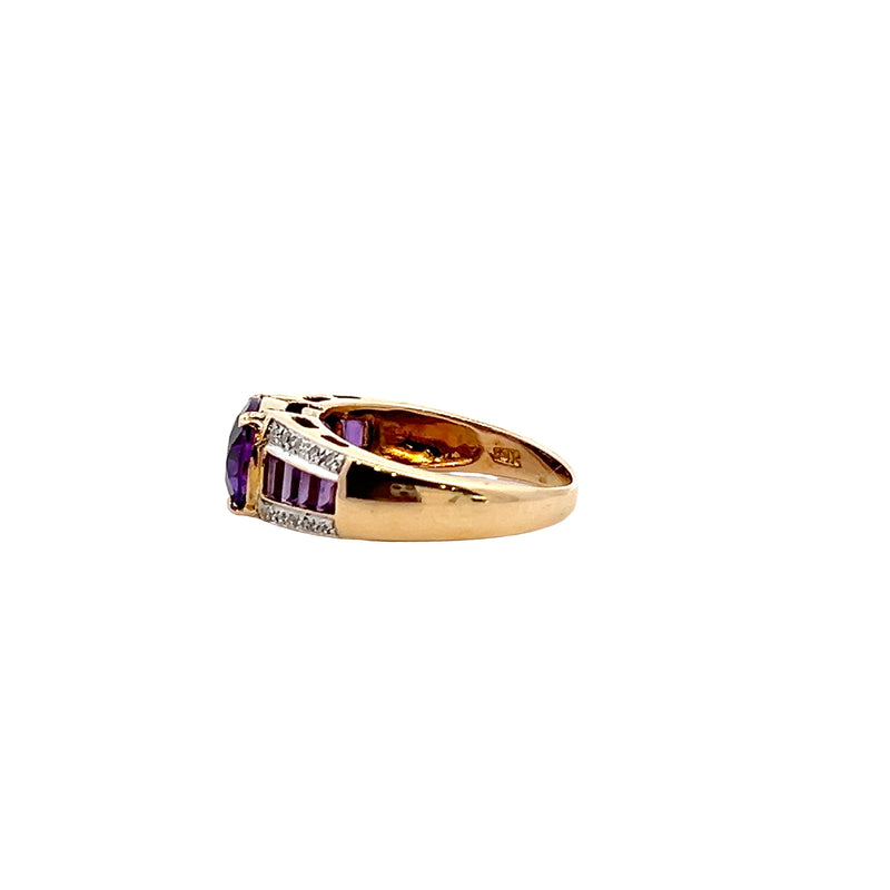 14K YG Amethyst & Diamond Ring