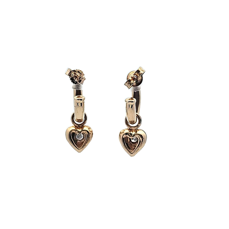 14K Y Heart Diamond Hoop Earrings