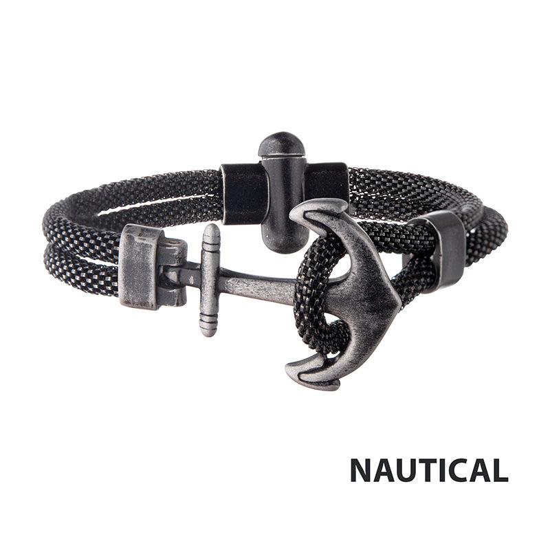 Black Antiqued Mesh Anchor Bracelet