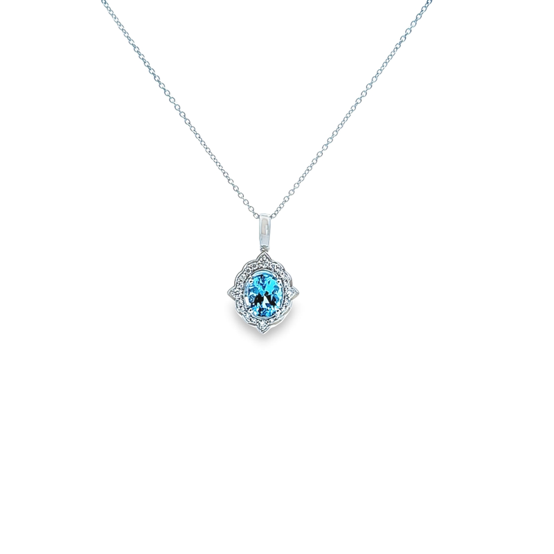 14K WG Aquamarine & Diamond Pendant