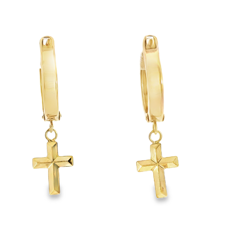 14K YG Cross Hoop Earrings