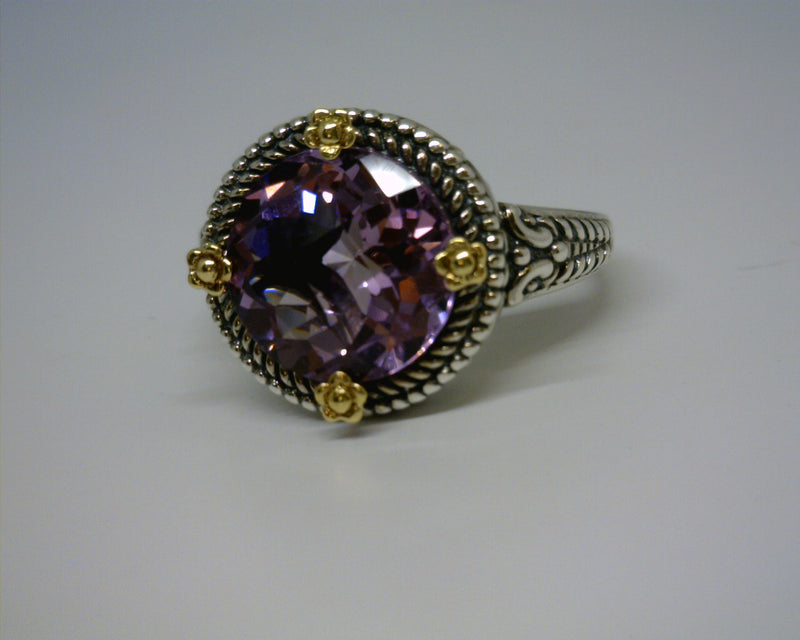 18K YG/ SS AMETHYST RING