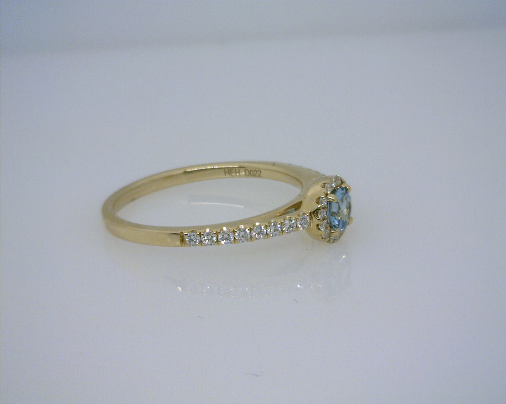 14K YG AQUAMARINE/DIAMOND RING