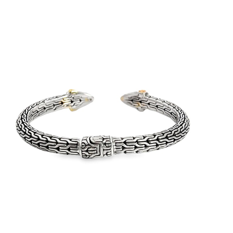 Sterling Silver & 18K YG White Sapphire Cuff Bracelet