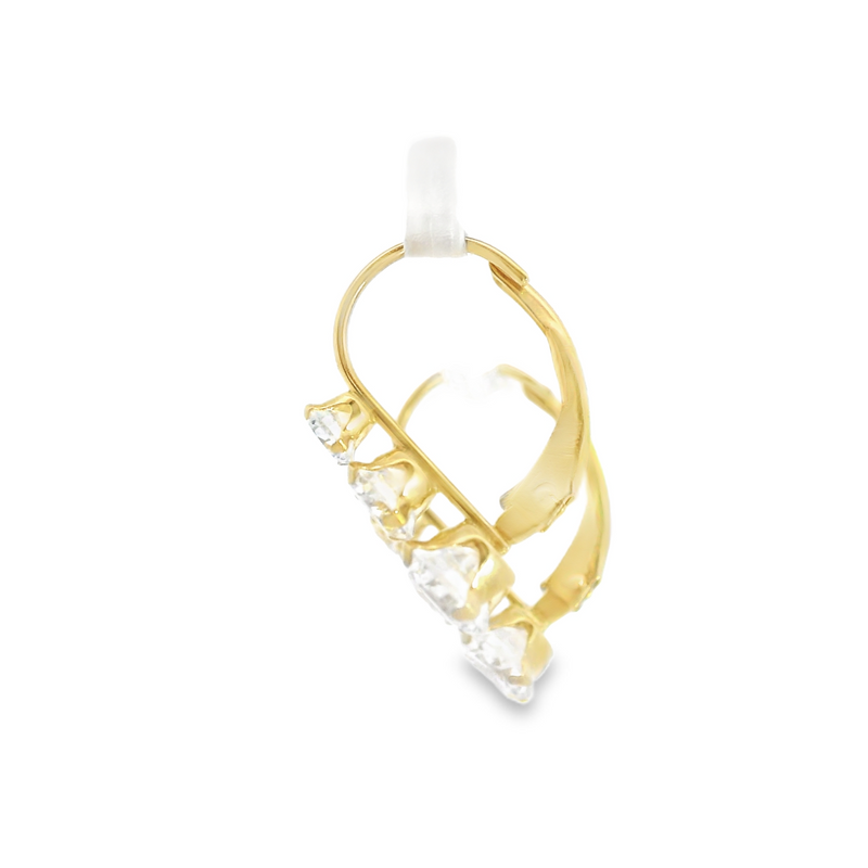 14K YG 3 Stone CZ Leverback Earrings