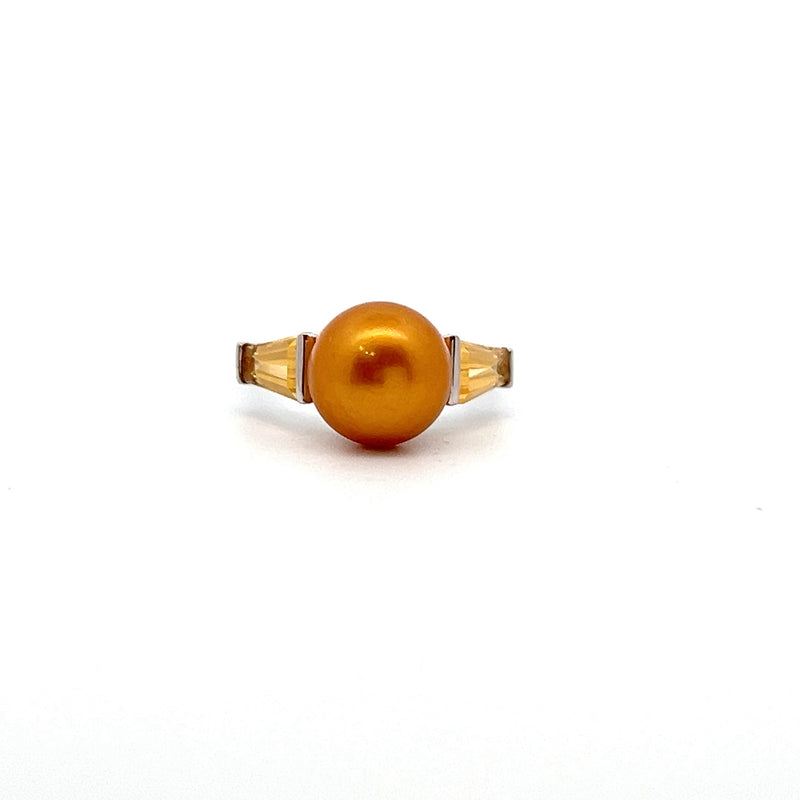 Sterling Silver Golden Button Pearl Ring