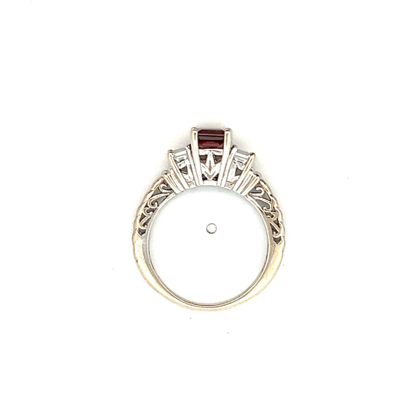14K WG Garnet & White Sapphire Ring