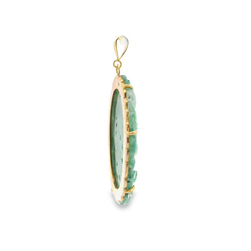 14K YG Carved Jade Pendant