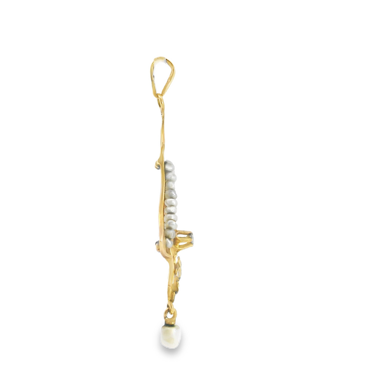 10K YG Pearl & Diamond Vintage Pendant