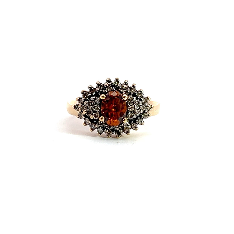 14K Yellow Gold Spessartite Garnet & Chocolate Diamond Ring