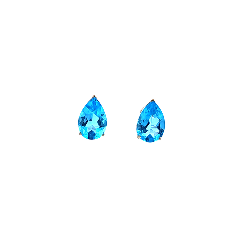 14K YG Pear Shape Blue Topaz Earrings