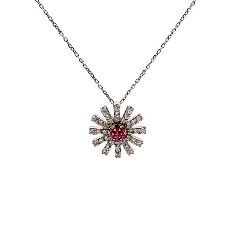 Sterling Silver Created Ruby & White Sapphire Pendant